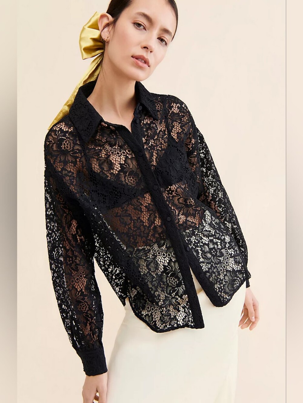 CRĀS Gina Lace Shirt Black Sheer Floral Blouse Size 36 US Small $168